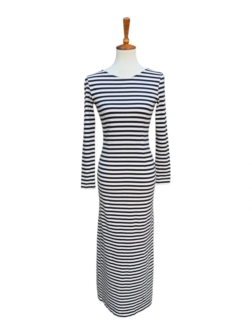 J.Crew Collection Size 0 Navy & White Striped Cotton Knit Maxi Dress